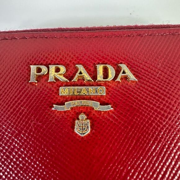 Prada Saffiano Leather Zip Around Coin Purse Wallet Red - Picture 3 of 16